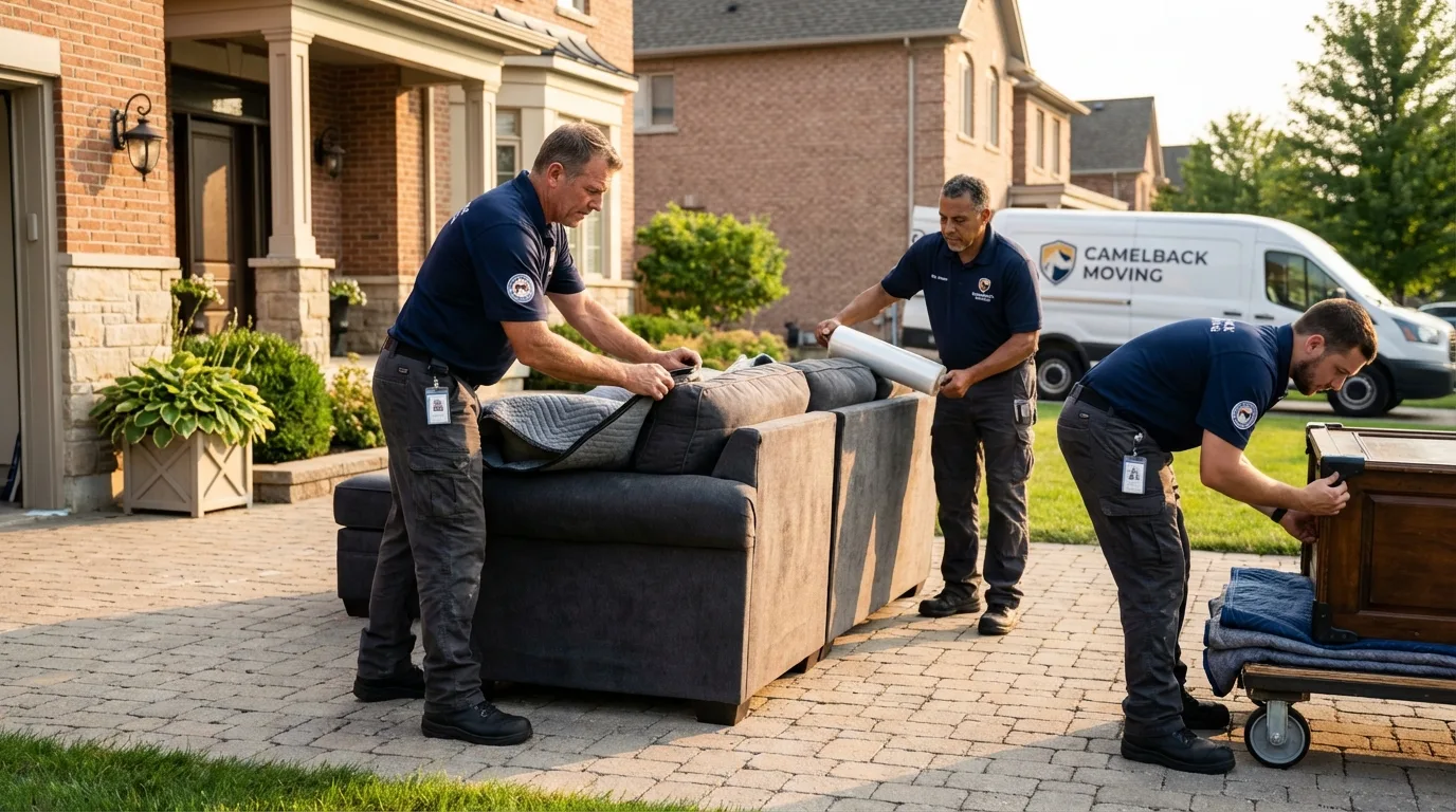 Large estate moving crew wrapping furniture in Rockville, MN