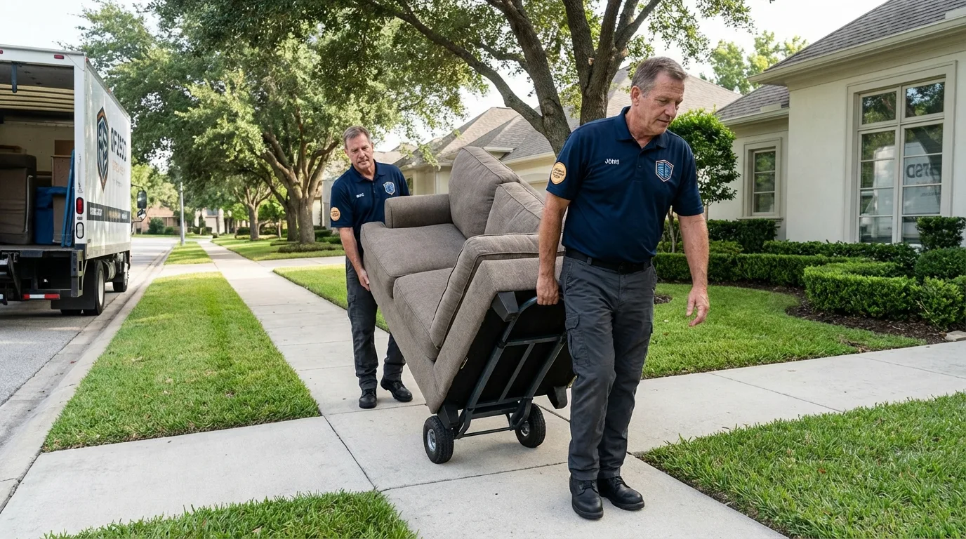 Local residential moving crew loading furniture in Rockville, MN