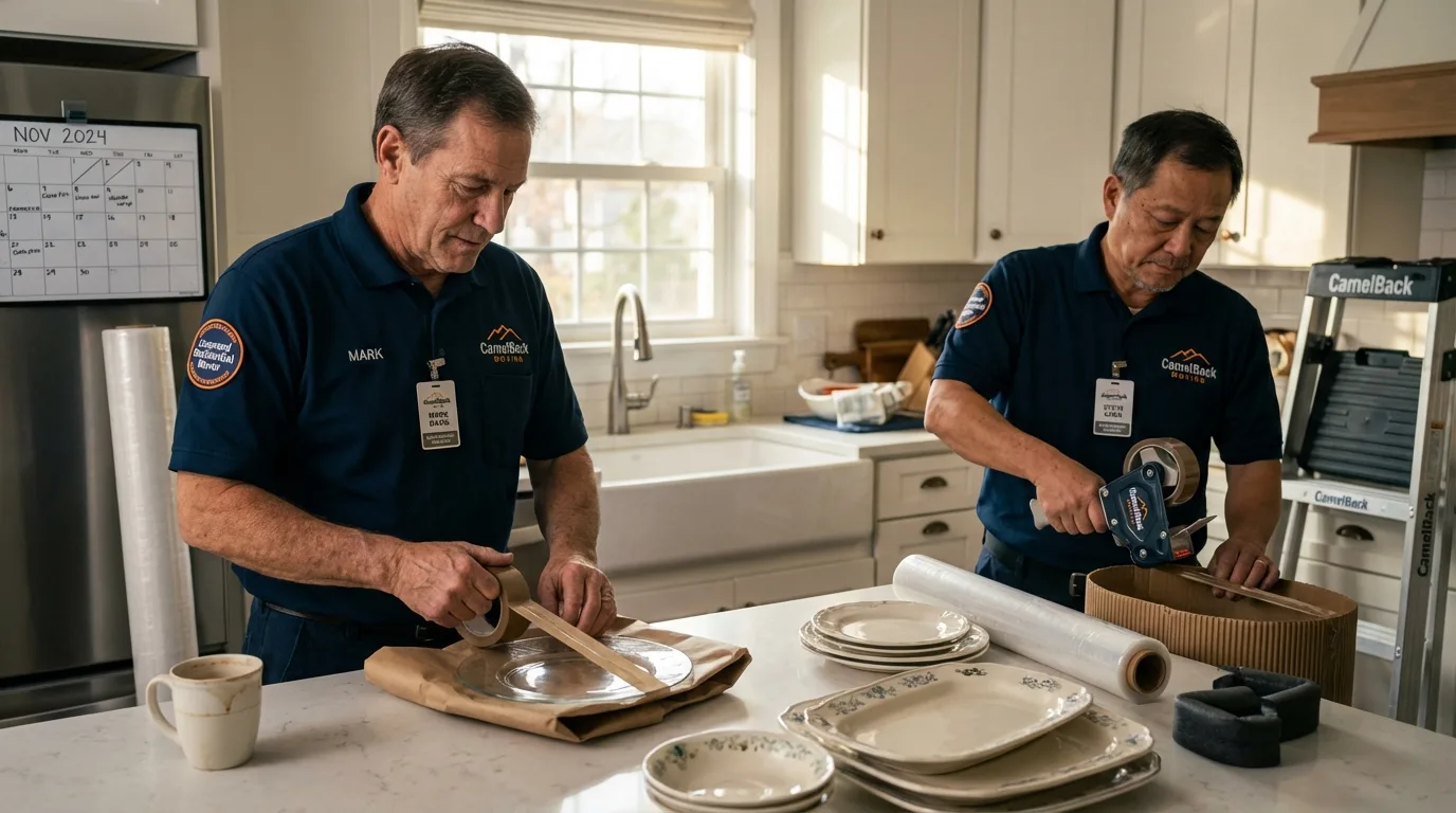 Professional crew packing kitchen dishware in Rockville, MN