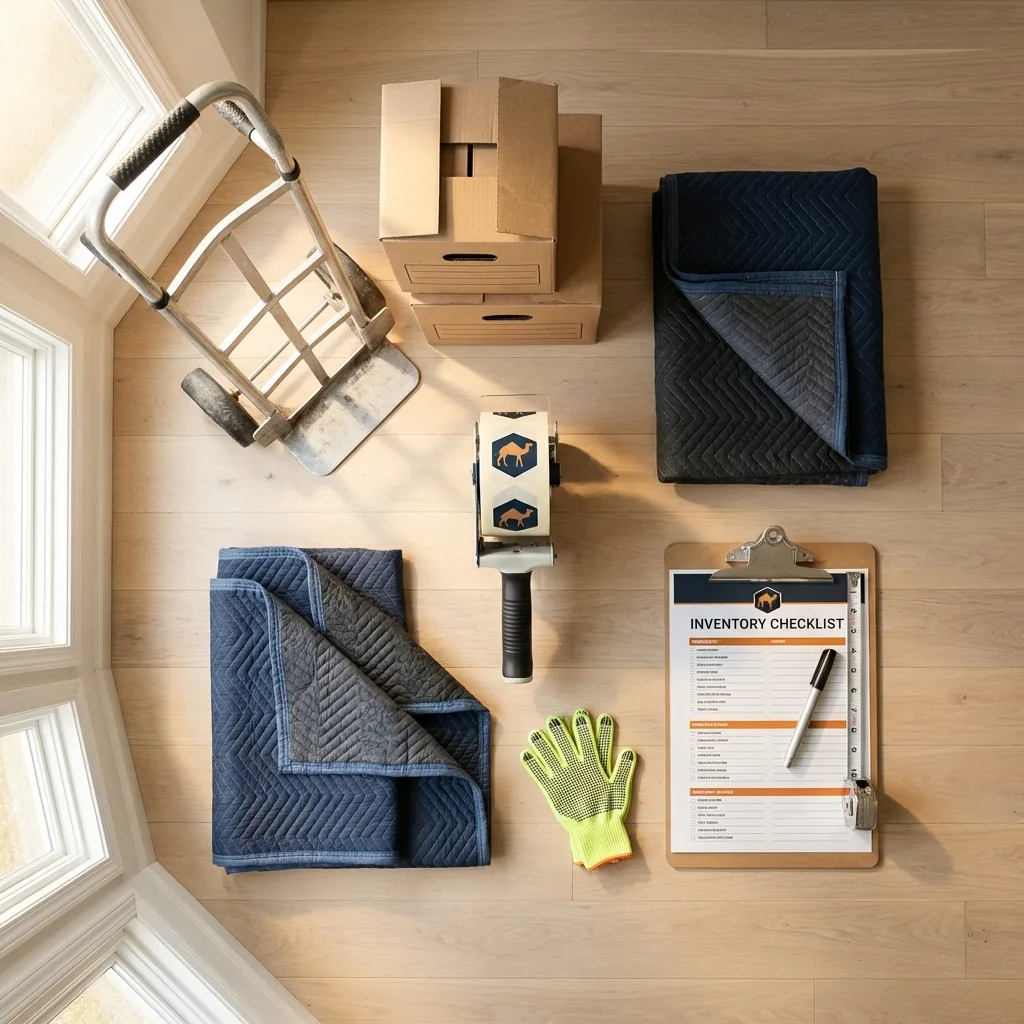 Professional moving supplies and packing materials layout for Rockville residential relocations
